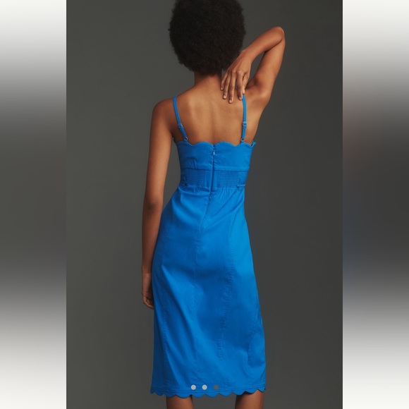 Anthropologie Blue Midi Dress Size 10 NWT Button Front Scallop Spaghetti Straps - Picture 3 of 10
